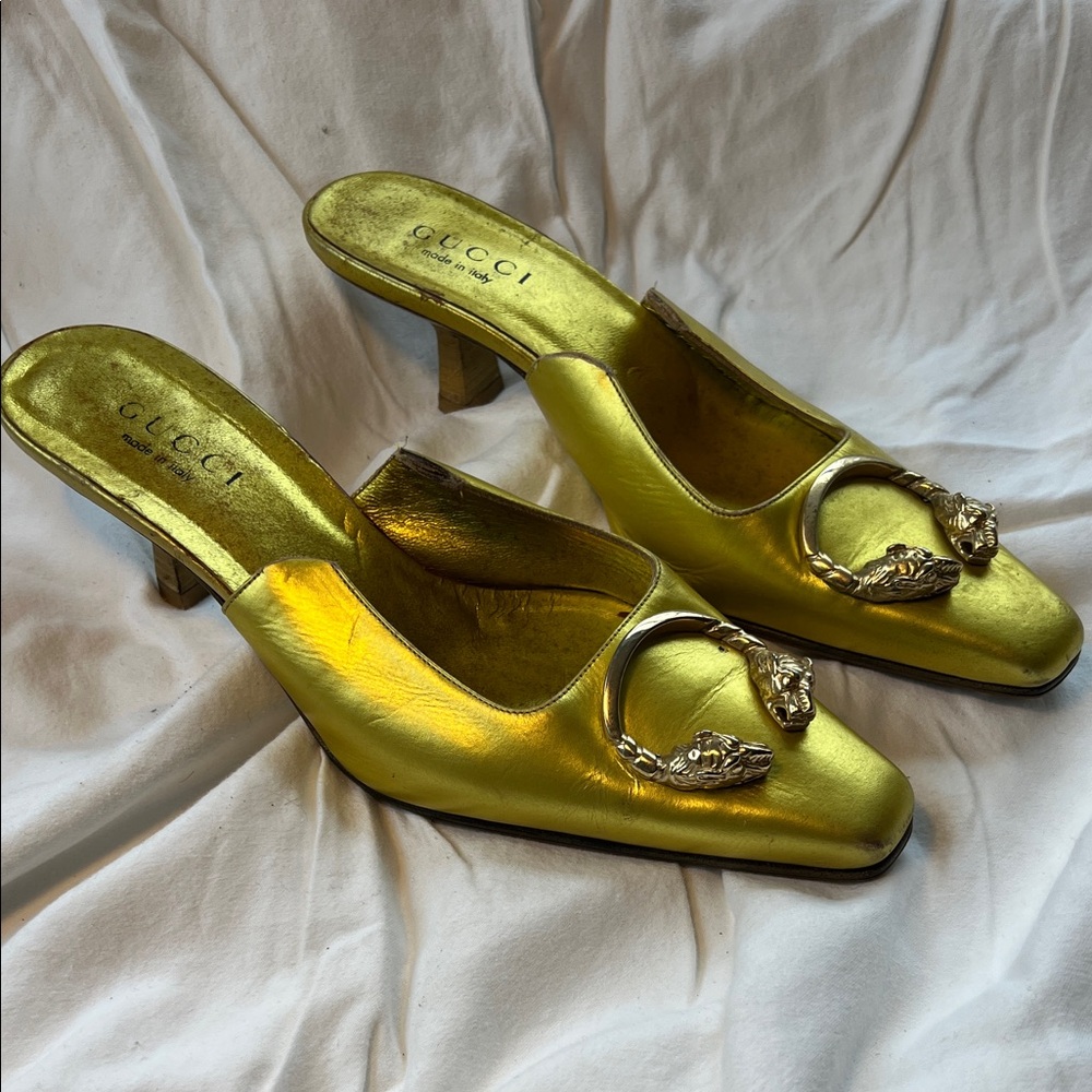 Gucci Women's Metallic Gold Mules